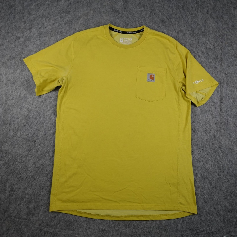 Carhartt Shirt Mens Medium Yellow Force Relaxed Fit Pocket Tee Cotton Crew Neck